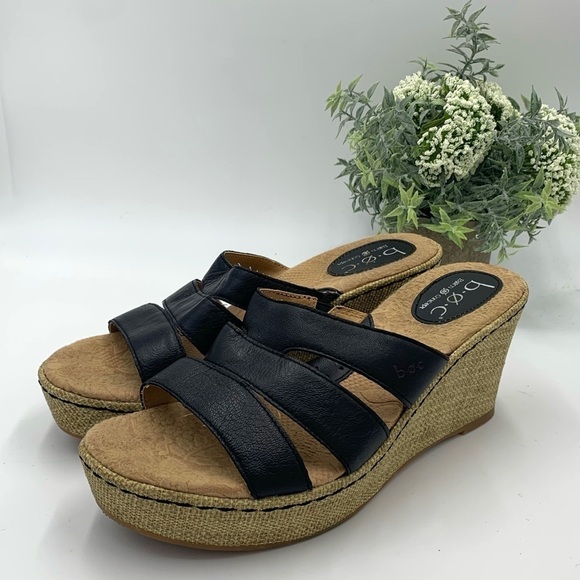 BOC (Born of Concept) Black Cork Wedge Platform‎ Sandal, Sz 8 - Picture 5 of 10